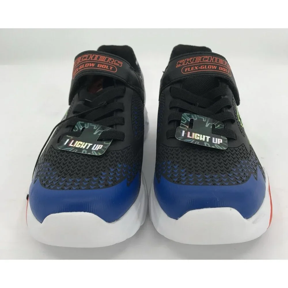 Skechers Boys Size 4‎ Flex-Glow Bolt Light-Up Black/Blue Sneaker Sports Lights